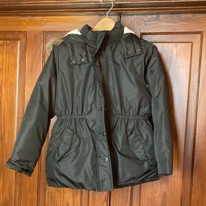Old Navy sherpa lined hood black full zip cinched parka jacket size XL girl’s